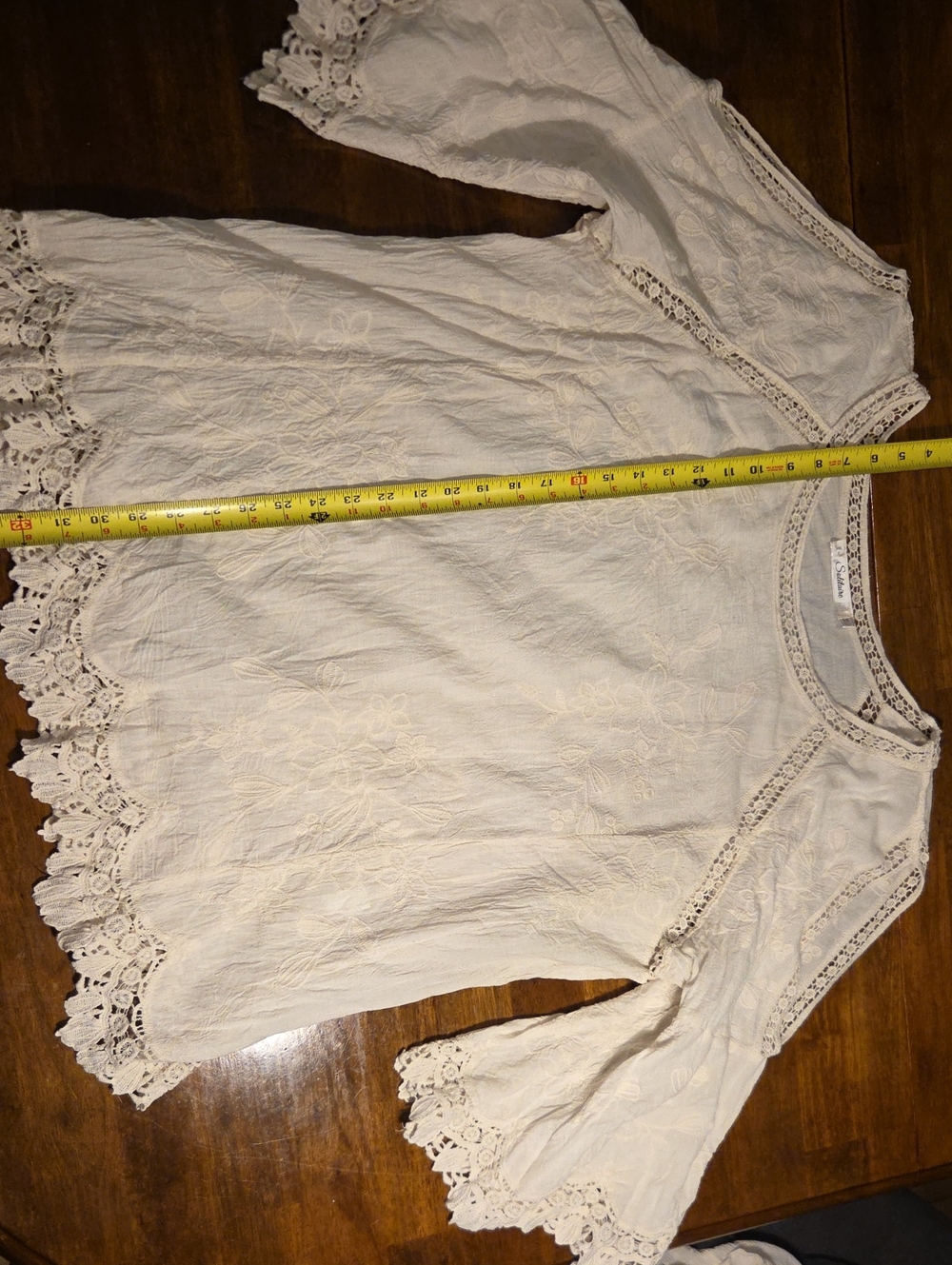 Solitaire Cream Crochet Trim Scoop Neck Top